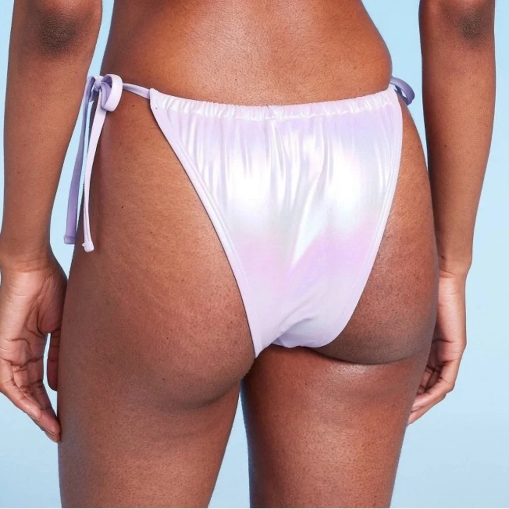 Wild Fable Side Tie Adjustable Extra‎ Cheeky Ultra High Iridescent Swim Bottoms